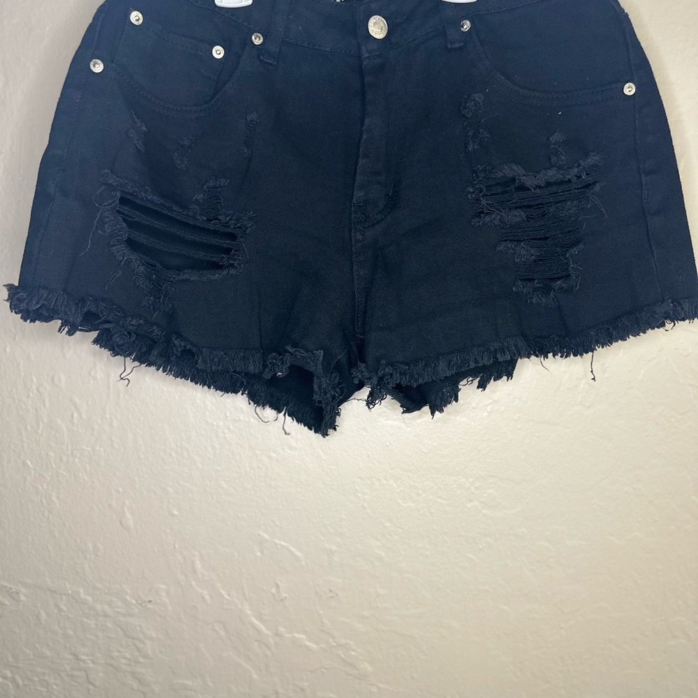 Almost Famous Black Jean Shorts Distressed Frayed Hem